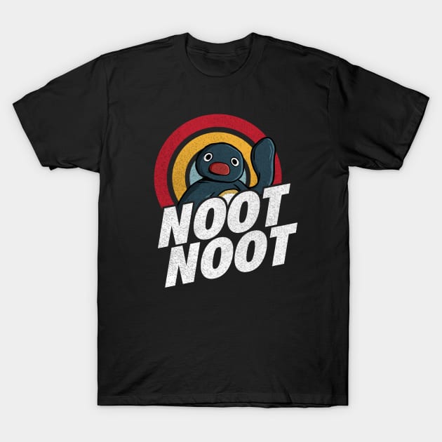 Noot Noot Funny Penguin Meme Vintage Rainbow Distressed T-Shirt by A Comic Wizard